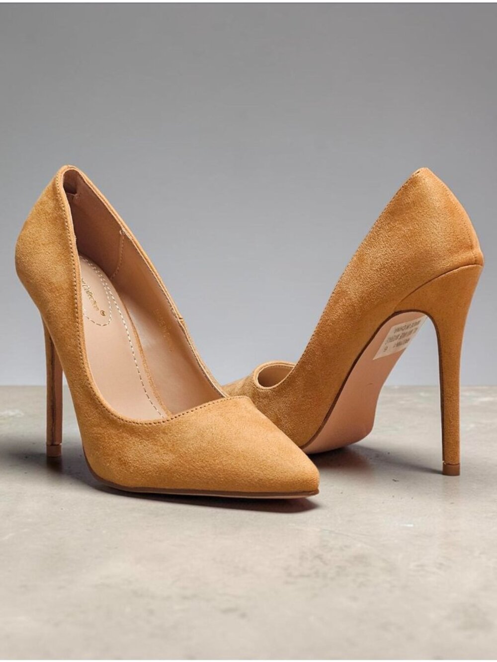 Tan Faux Suede Pointed Toe Stiletto High Heels For Women Elegant Design